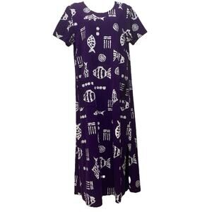 Vintage Rock Fish Maxi Dress Purple Cotton Knit Coastal Boho L